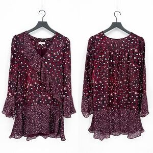 Parker Kimberly Bell Sleeve Leopard Print Flounce Dress | Small